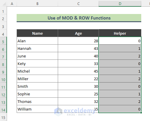 Excel Formula with MOD & ROW Functions to Insert Rows between Data