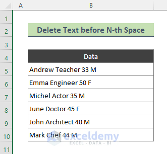 Apply Formula to Remove Text before N-th Space in Excel