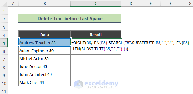 Delete Text before Last Space with Excel Formula