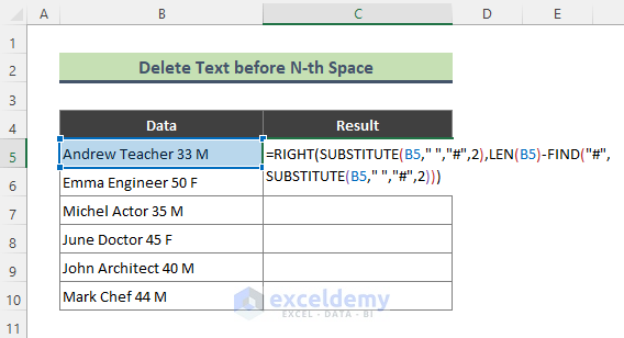 Apply Formula to Remove Text before N-th Space in Excel