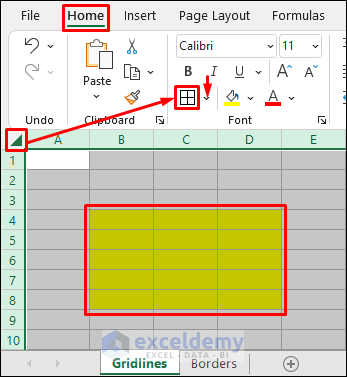 Add Cell Border If Gridlines Disappear When Color Is Added