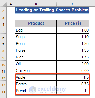 Excel not sorting numbers correctly due to having leading or trailing spaces