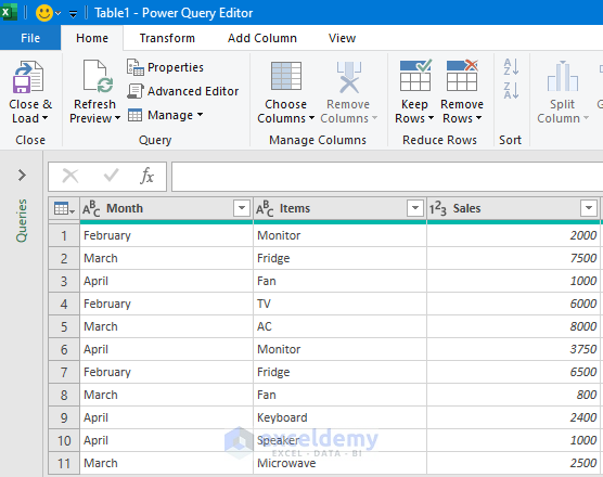 Opening Power Query Editor