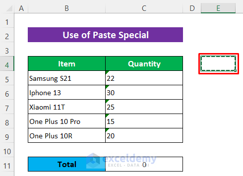 Apply Paste Special Command if the SUM formula is not working and returns 0.