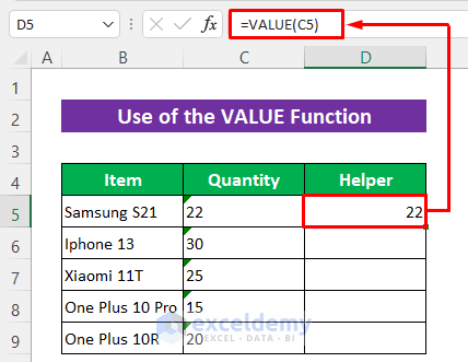 Use the VALUE Function if the SUM formula is not working and returns 0.