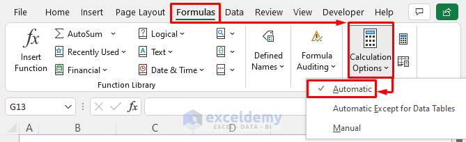 Change Calculation Mode if the SUM formula is not working and returns 0.