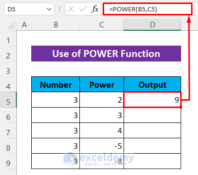 Apply POWER Function to Set Scientific Notation to Powers of 3 in Excel