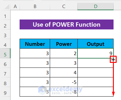 Apply POWER Function to Set Scientific Notation to Powers of 3 in Excel