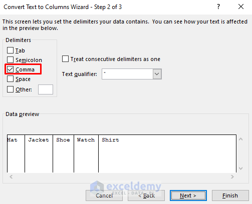 Apply Text to Columns Wizard to Split Data from One Cell into Multiple Rows