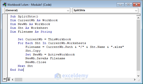 Excel Split Sheets into Separate Workbooks Using VBA Code