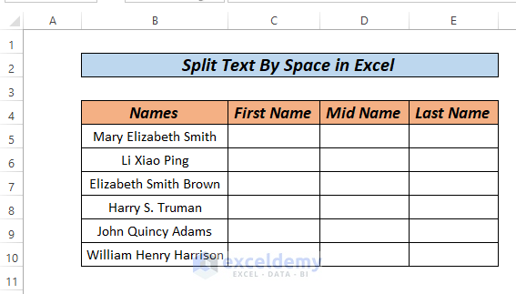 Excel Split Text by Space Formula