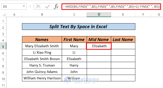 Excel Split Text by Space Formula LEFT FIND RIGHT SEARCH