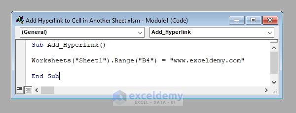 VBA Code to Add Hyperlink to a Cell in Another Sheet in Excel