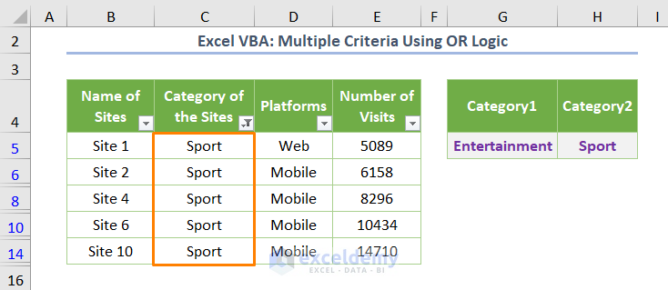 Excel VBA Filter Based on Cell Value Multiple Criteria Using Or Operator