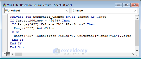 Excel VBA Filter Based on Cell Value Using a Drop-down List