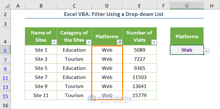 Excel VBA Filter Based on Cell Value Using a Drop-down List