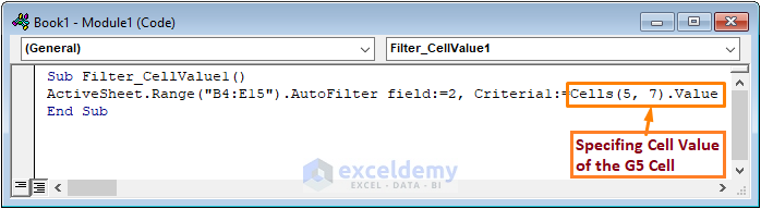 Excel VBA Filter Based on Cell Value