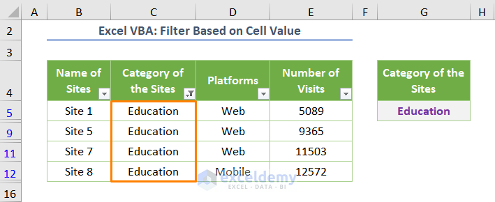 Excel VBA Filter Based on Cell Value