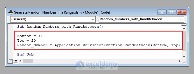 VBA Code to Generate Random Number in a Range in Excel