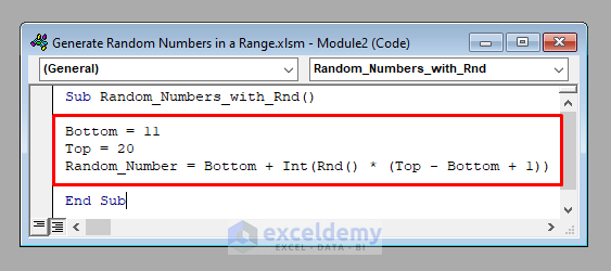 VBA Code to Generate a Random Number in a Range with Excel VBA
