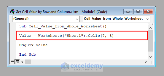 VBA Code to Get Cell Value by Row and Column in Excel Worksheet
