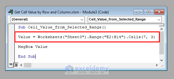 VBA Code to Get Cell Value by Row and Column in Excel VBA