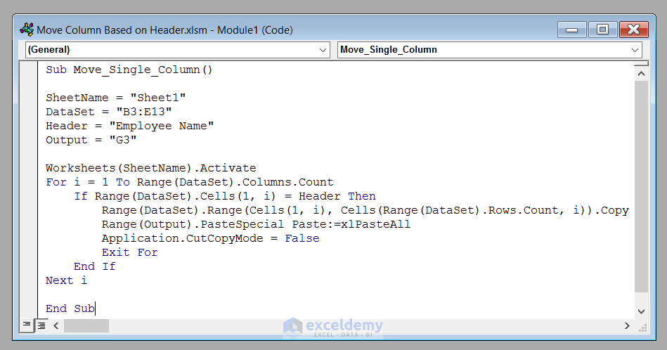VBA Code to Move Column Based on Header in Excel VBA