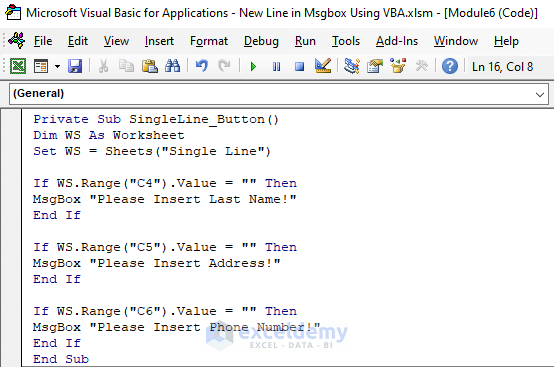 Embed VBA to Add New Lines in MsgBox Using Button