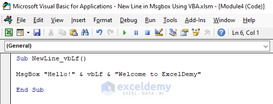 Insert vbLf to Add New Line in MsgBox Using Excel VBA