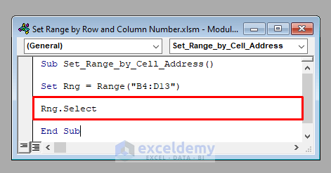 Select Range to Set Range by Row and Column Number in Excel VBA