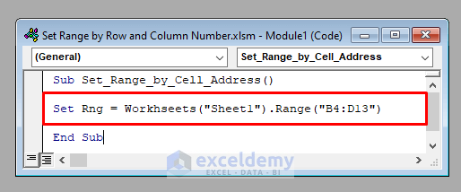 VBA Code to Set Range by Row and Column Number in Excel VBA