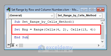 VBA Code to Set Range by Row and Column Number in Excel
