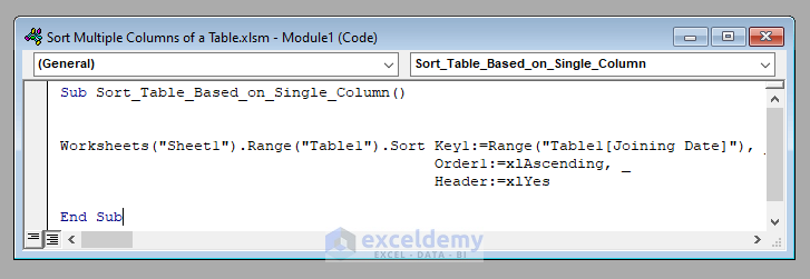 VBA Code to Sort Multiple Columns of a Table with Excel VBA