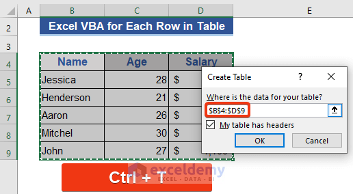Create a Table in Excel