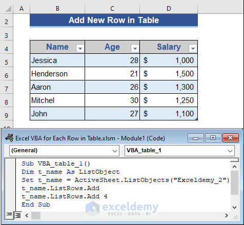 Add a New Row in an Excel Table