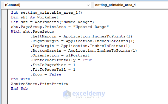 Excel VBA set print area dynamically