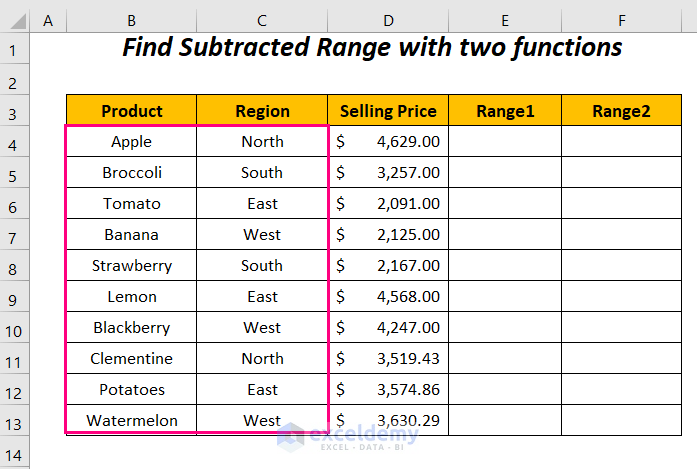 Excel VBA subtract one range from another