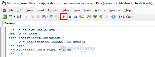 Checking Only One Column to Count Rows Using VBA in Excel