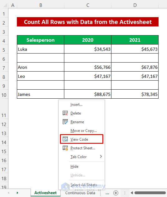 Count All Rows in Range with Data from the Activesheet