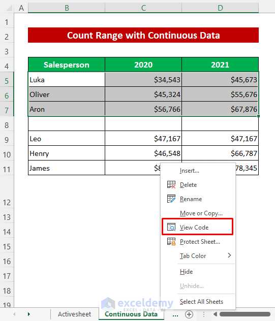 Using VBA to Count Range with Continuous Data in Excel