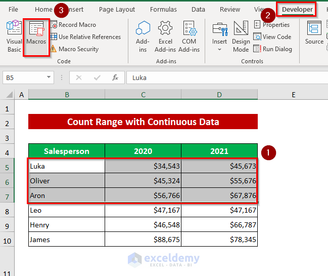 Using VBA to Count Range with Continuous Data in Excel