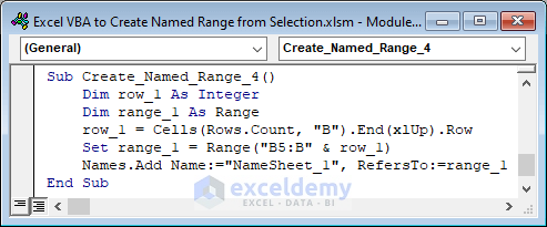 Create a Named Range of Column Using Excel VBA