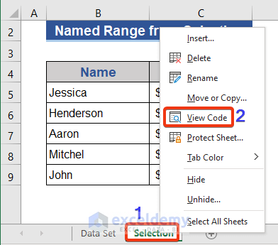 Excel VBA to Create a Named Range