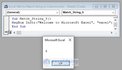 Use of VBA InStr Function to Match String