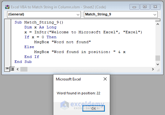 Use of VBA InStr Function to Match String