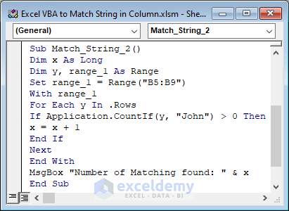 Excel VBA Code with Range and Text Input to Count the Match