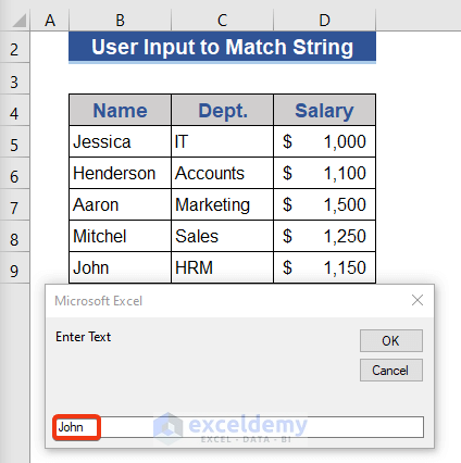Use VBA InputBox to Allow User to Input Reference String and Count the Match