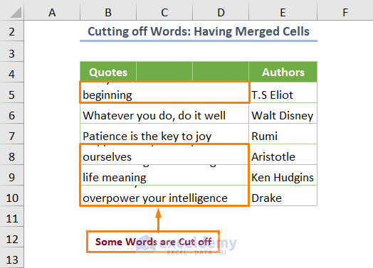 Excel Wrap Text Cutting off Words Cutting off Words Because of Merged Cells