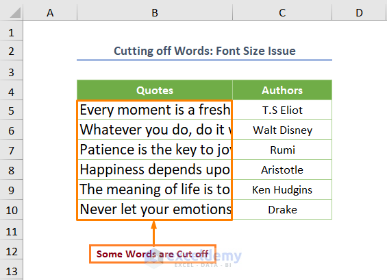 Excel Wrap Text Cutting off Words When Have a Large Font Size
