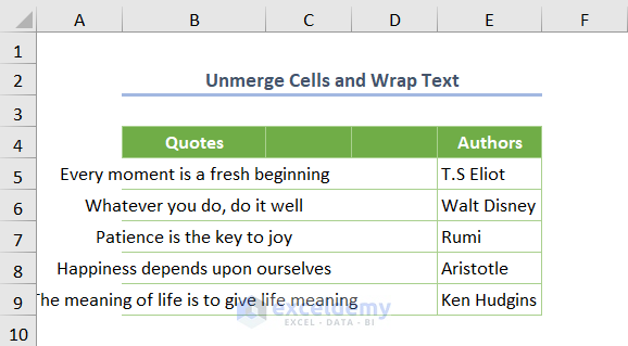 Unmerge Cell Then Wrap Text